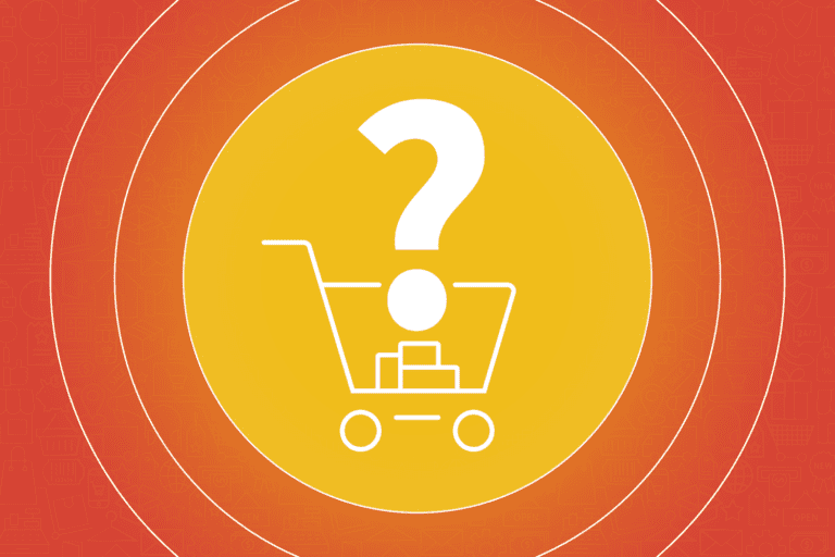Shopping cart abandonment icon with a question mark above it