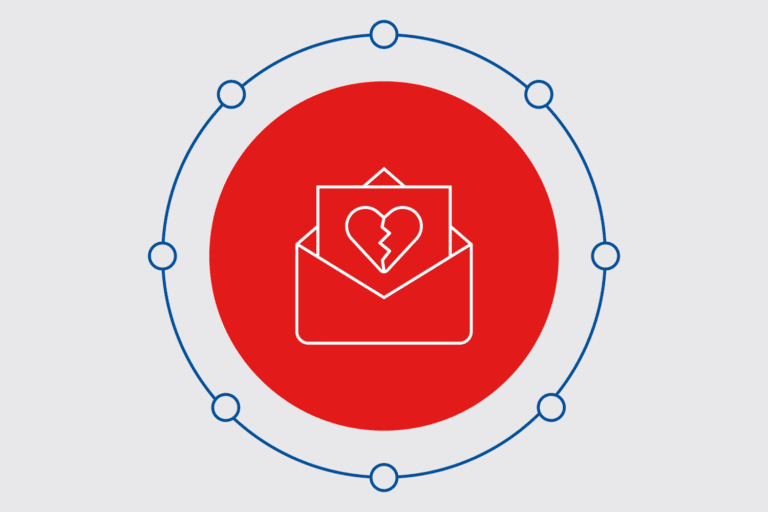 Email icon featuring a letter with a broken heart to depict breaking up with your subscribers