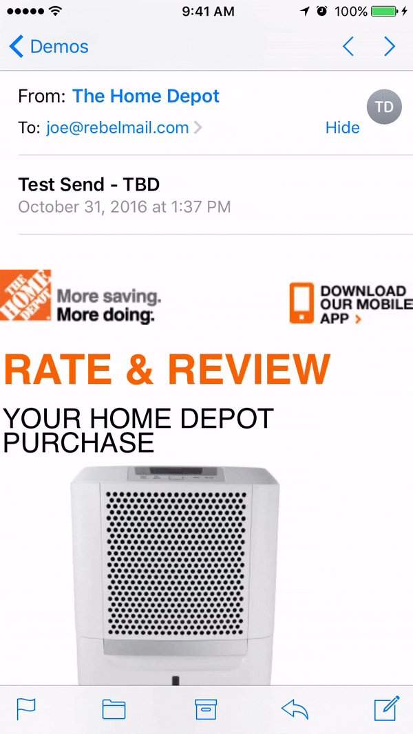 Home Depot rate and review email GIF