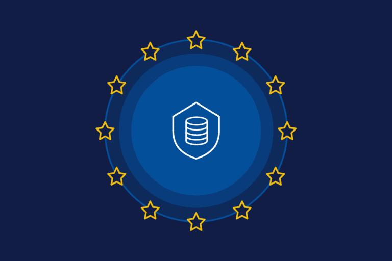 EU flag with data protection icon in center