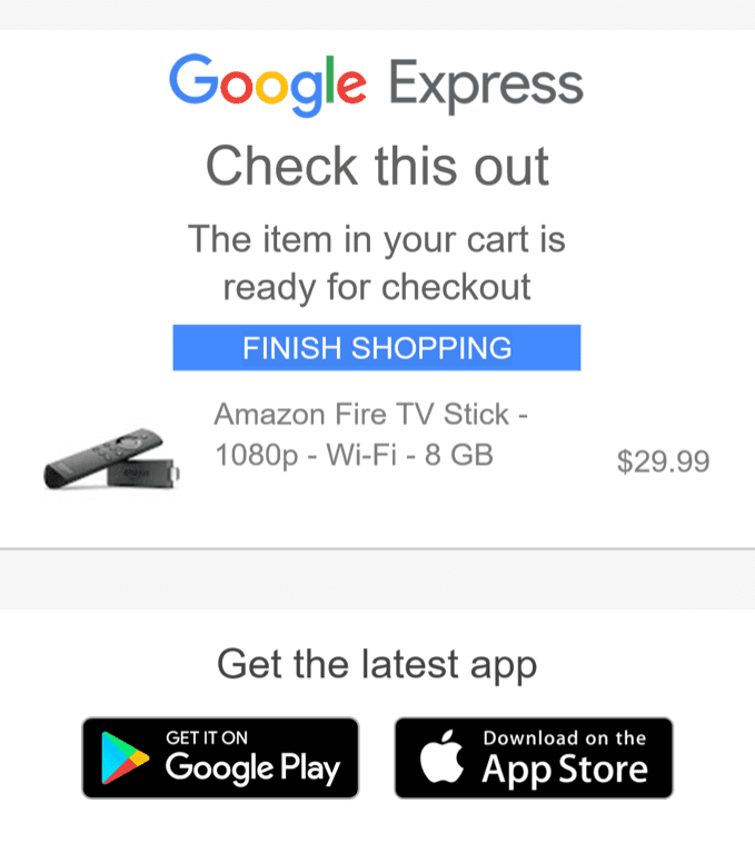 Google Express Cart Abandonment Email