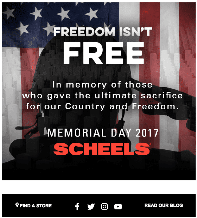 SCHEELS Memorial Day email screenshot