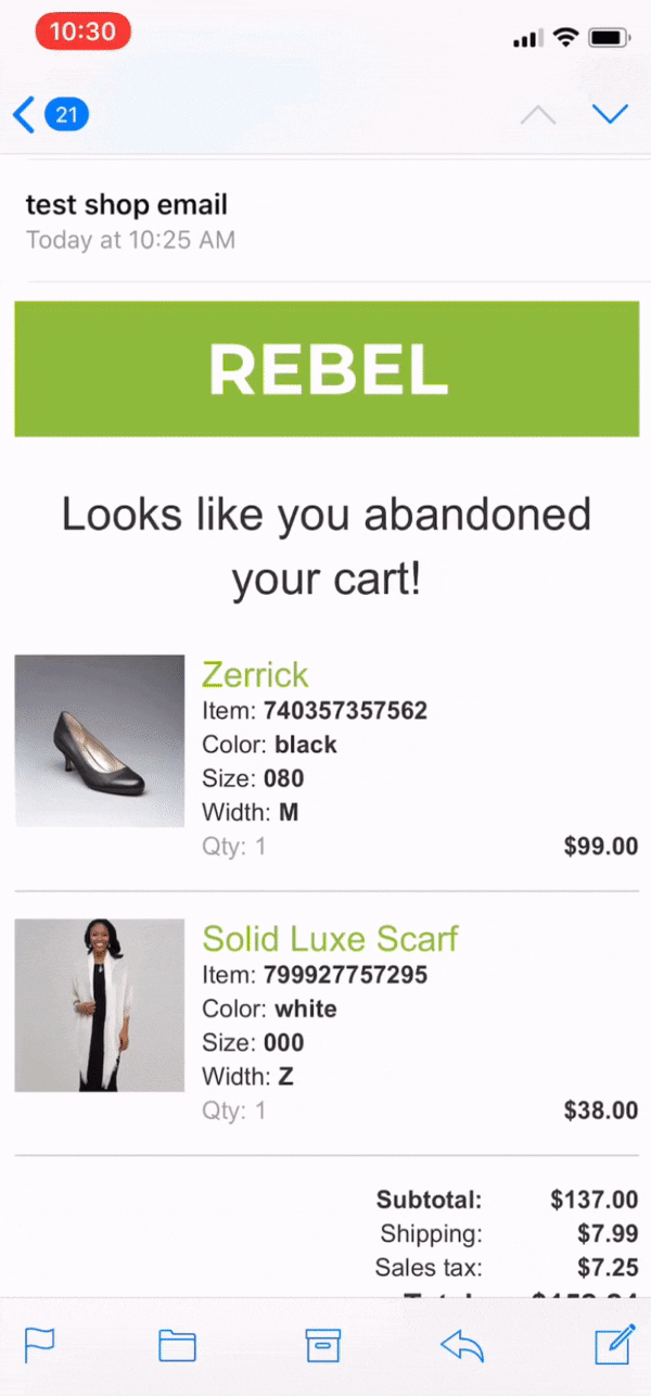 Interactive email e-commerce GIF
