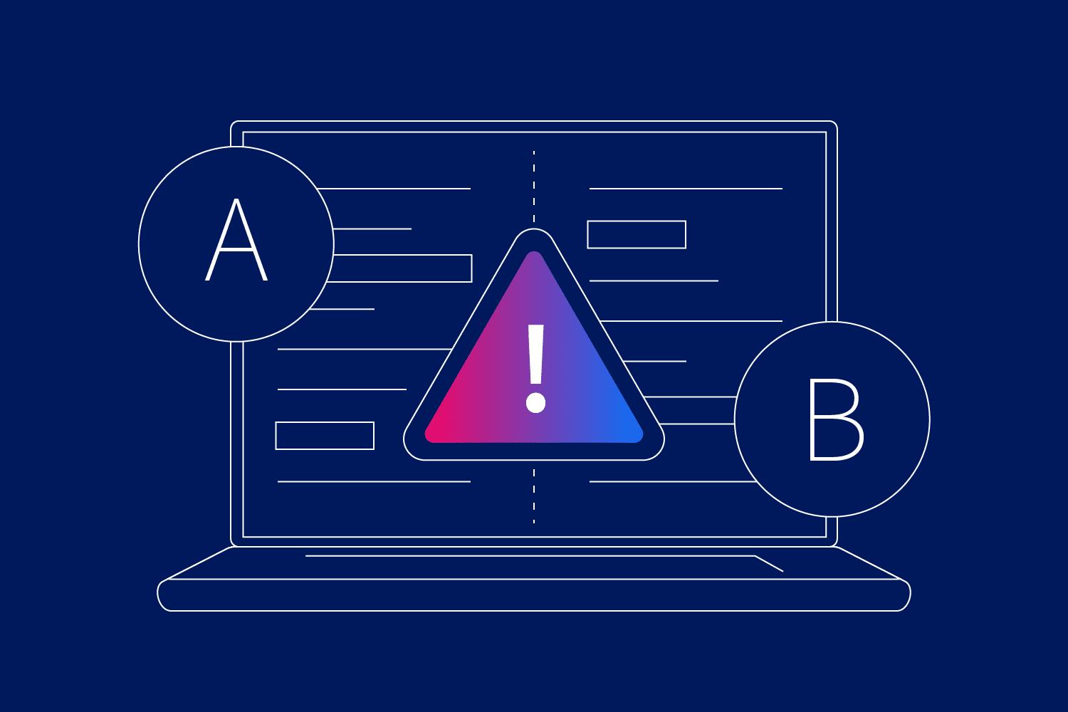 Laptop with error icon to depict unsuccessful A/B Testing