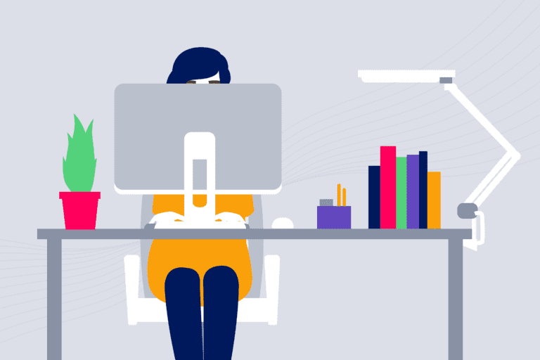 Personalization illustration of woman at a desk working on her computer