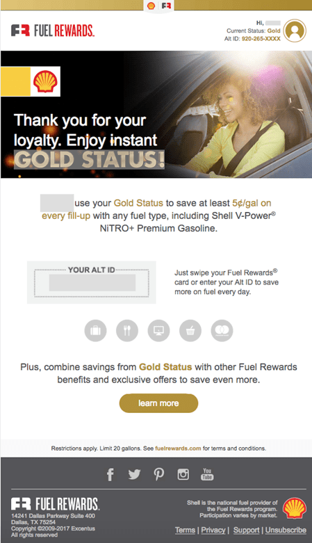 Shell rewards email for loyalty segments