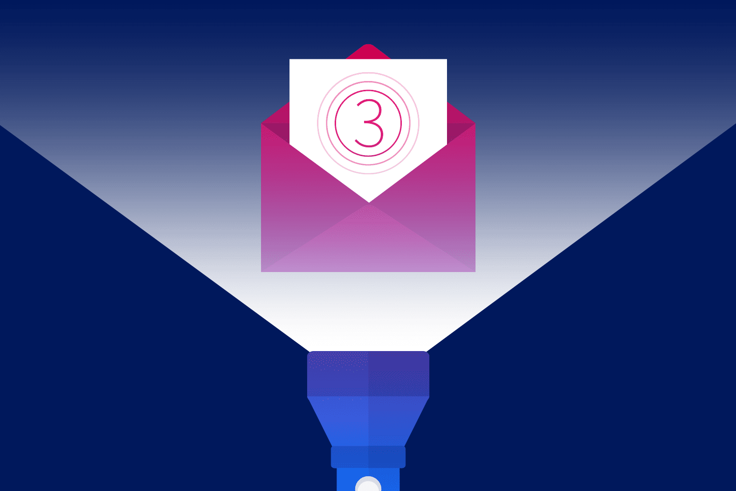 Illustration of email icon with flashlight shining on it to represent email urban legends