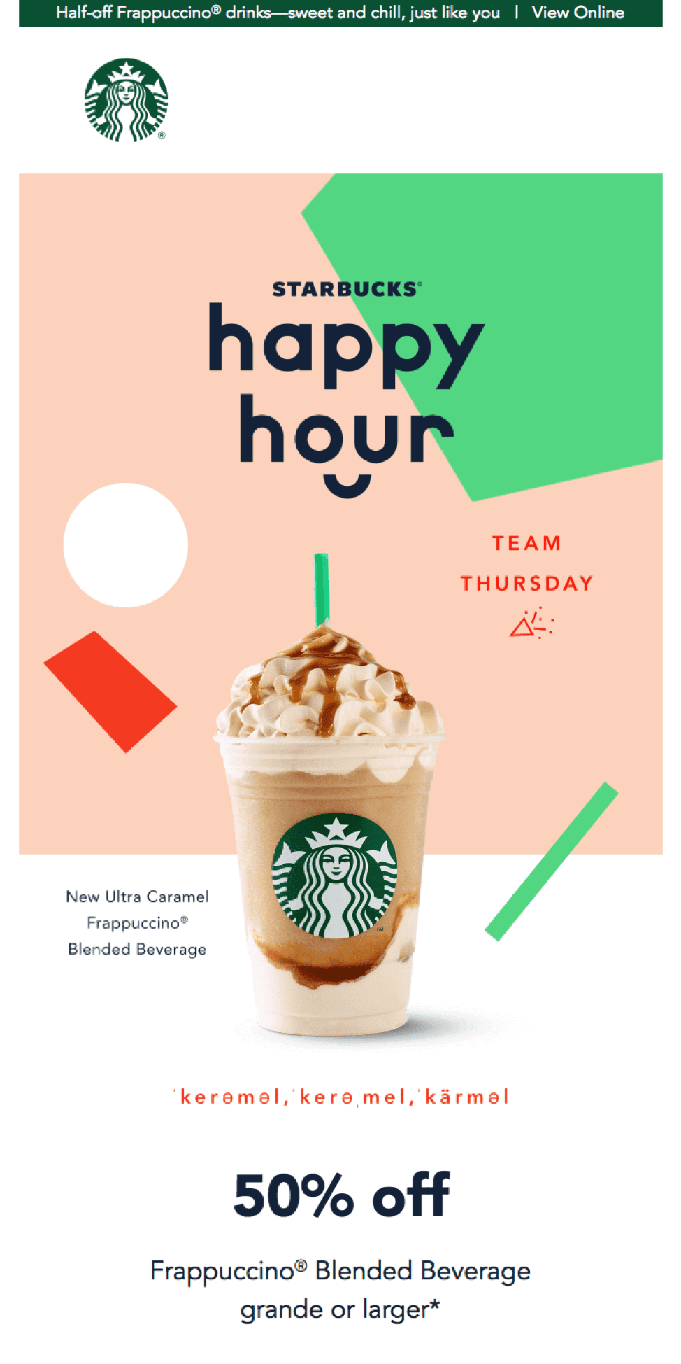 Starbucks happy hour email screenshot