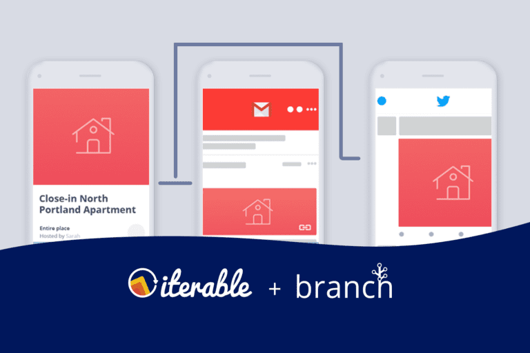 Iterable + Branch illustration depicting mobile deep linking