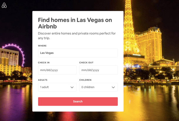 Airbnb post-click experience: Vegas landing page