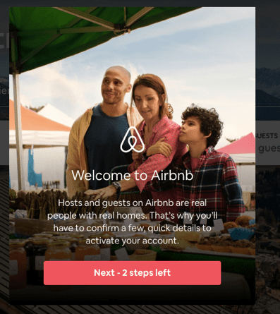 Airbnb post-click experience: Welcome page