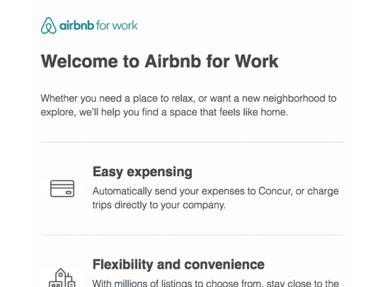 Airbnb post-click experience: Airbnb for Work