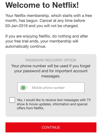 Netflix post-click experience: Password recovery