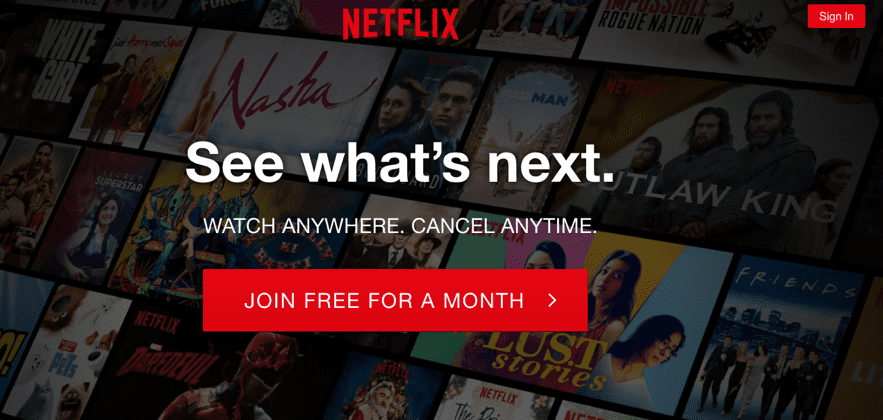 Netflix post-click experience: Signup page