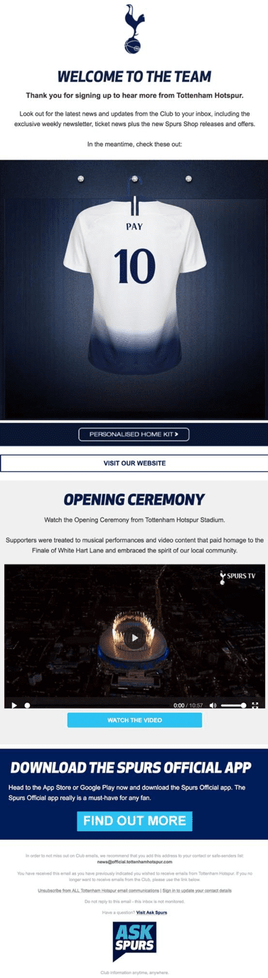 Tottenham Hotspur welcome fans with personalization