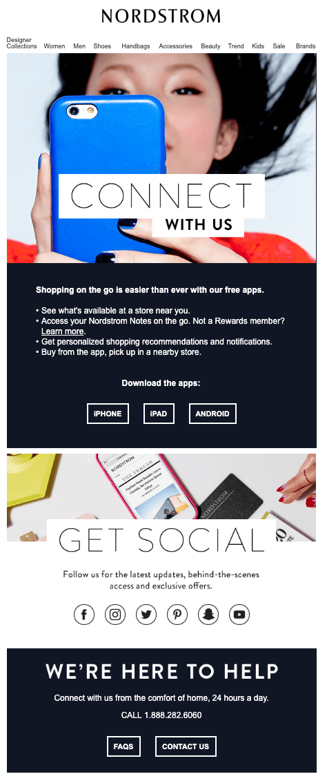 Nordstrom’s “Connect With Us” Cross-Channel Onboarding Email