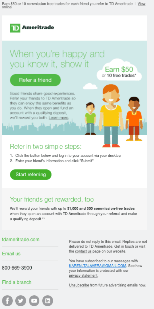 TD Ameritrade "Refer a Friend" Email