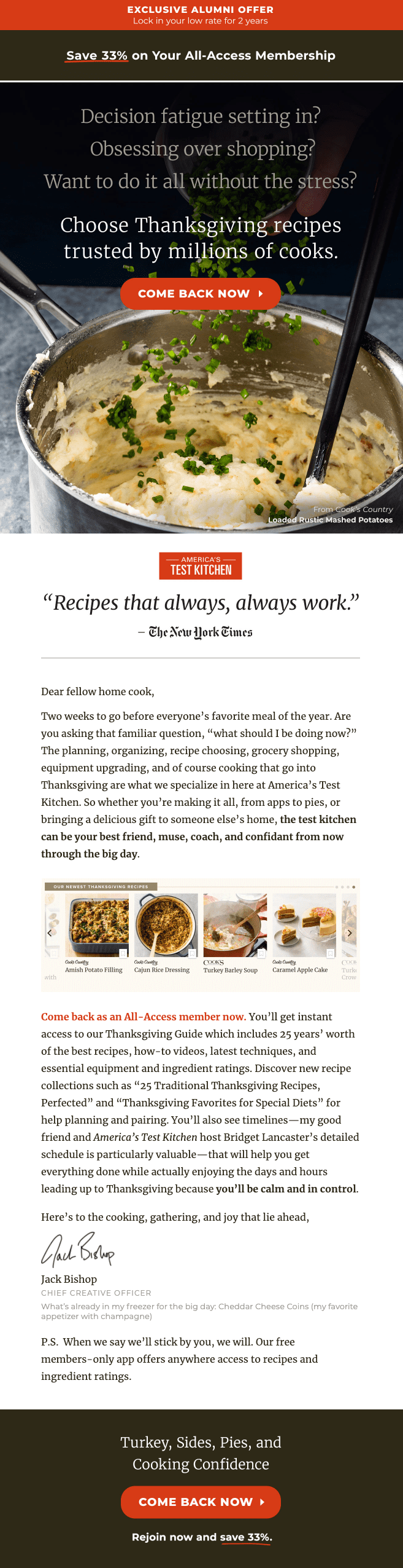 America's Test Kitchen reactivation email