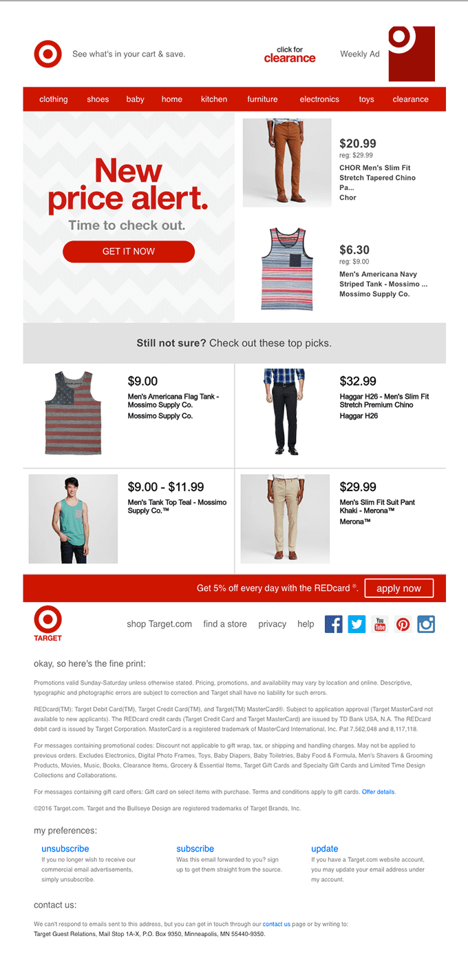 Target cart abandonment email