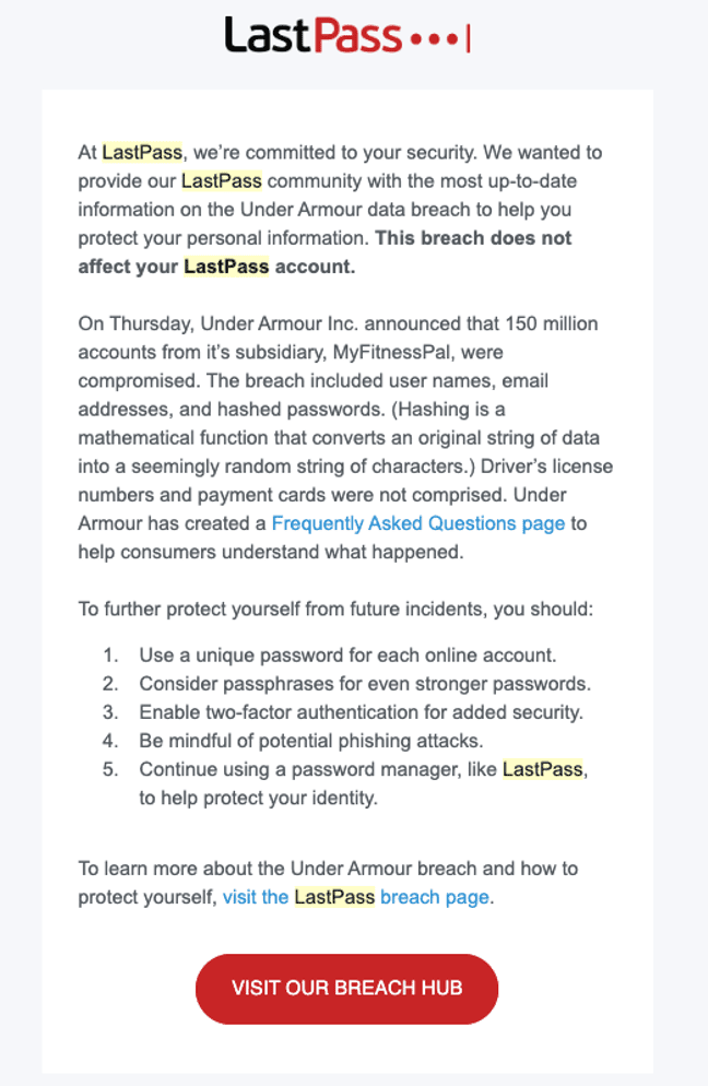 LastPass Under Armour data breach crisis