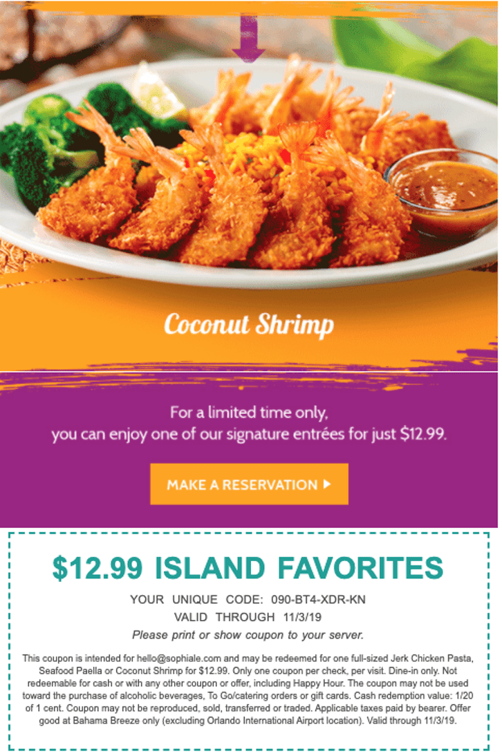 Bahama Breeze coupon