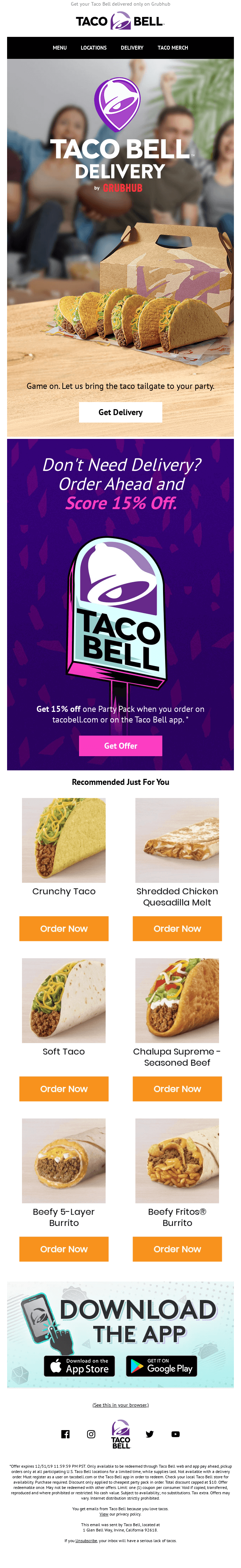Taco Bell delivery email