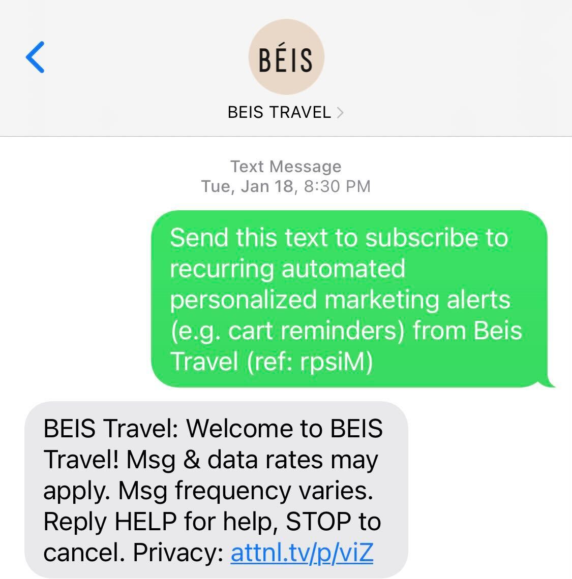 Beis SMS Message