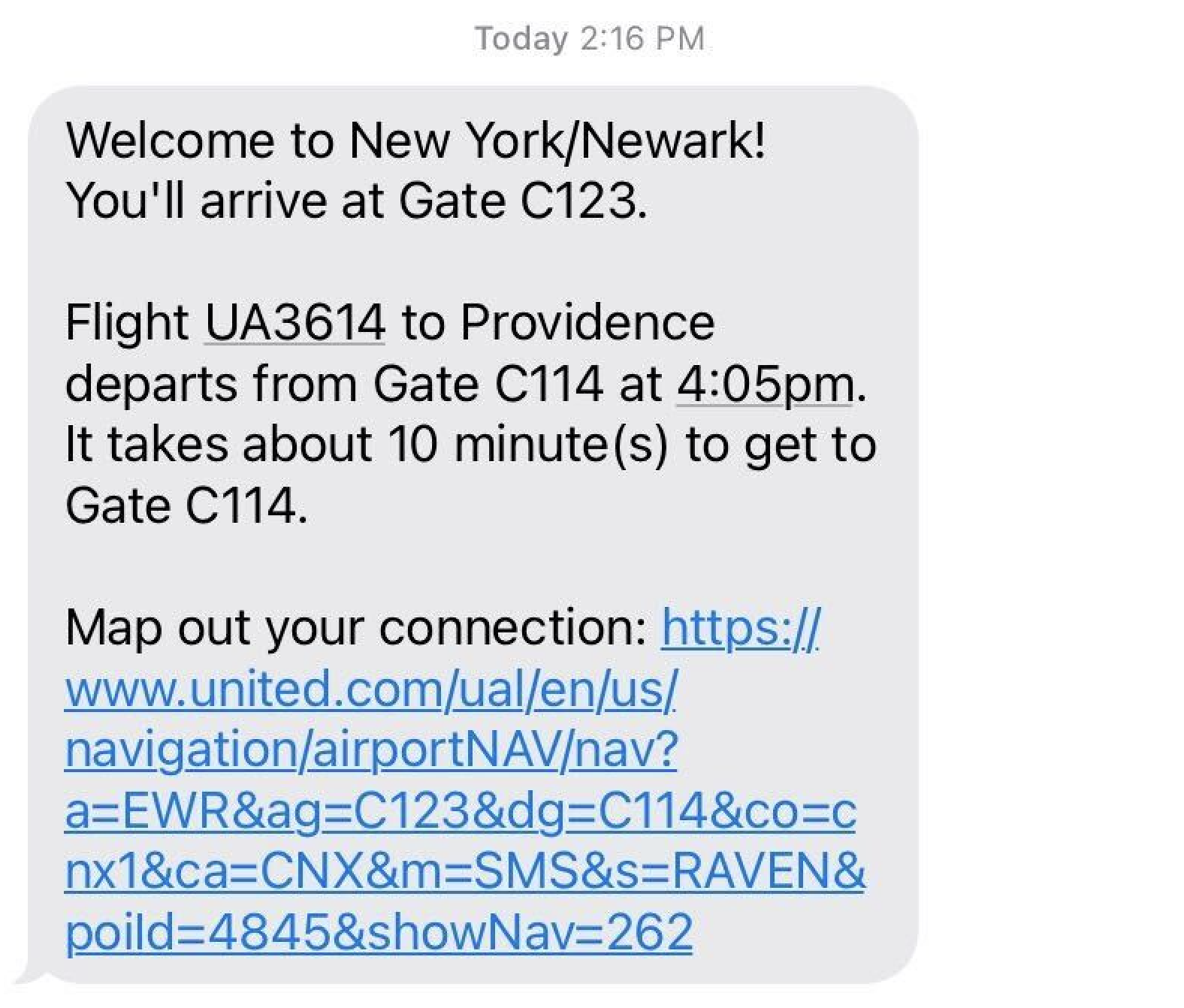United Airlines Personalized SMS Message
