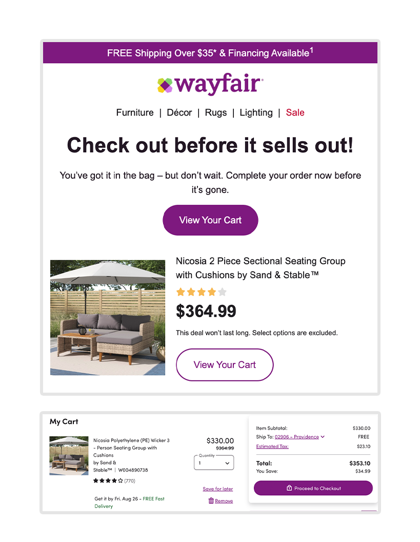 Wayfair dekstop site example