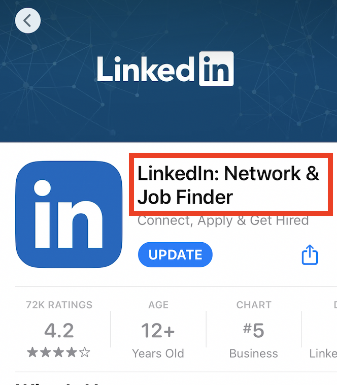 LinkedIn title in app store
