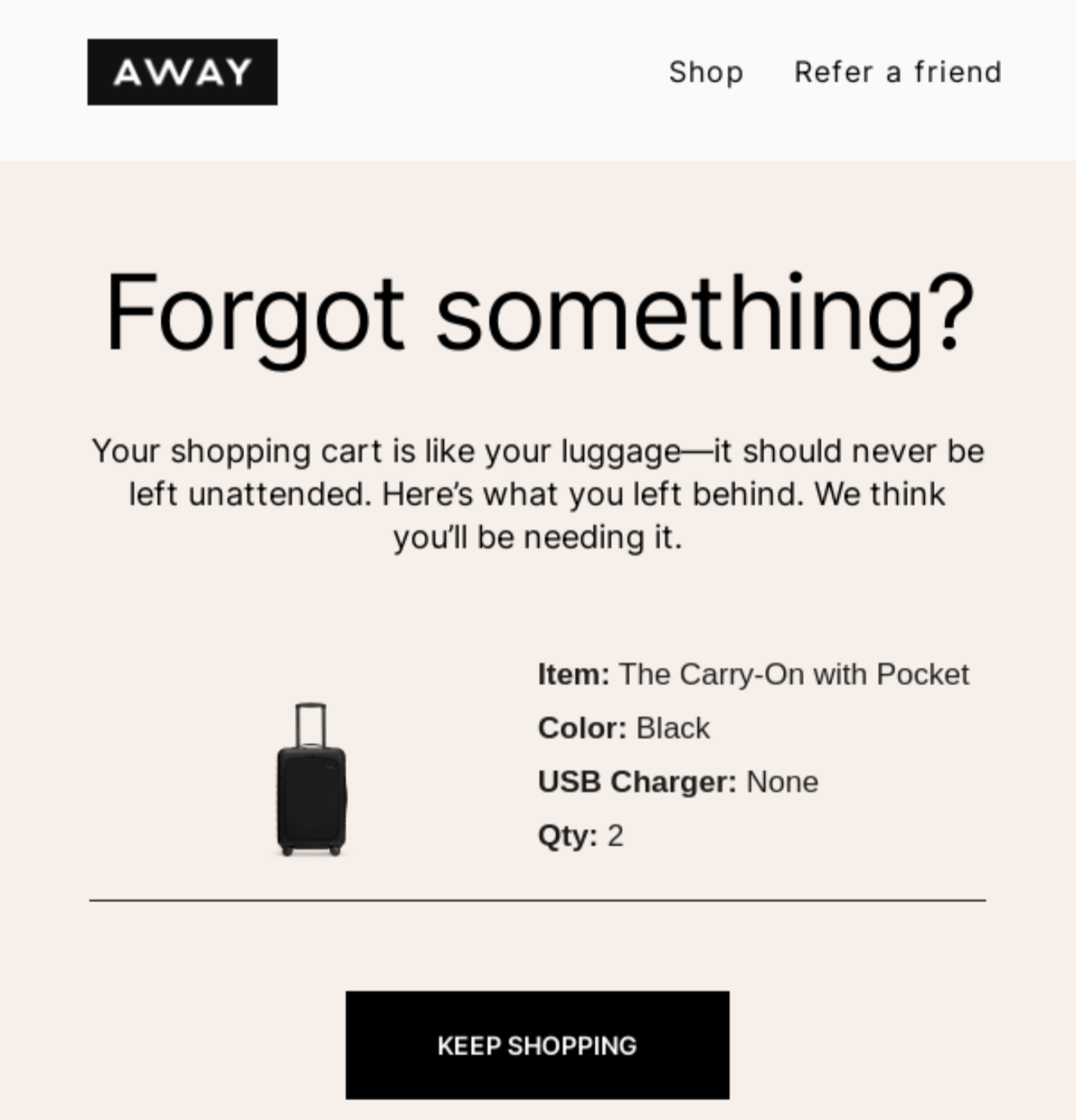 Away Abandoned Cart Email