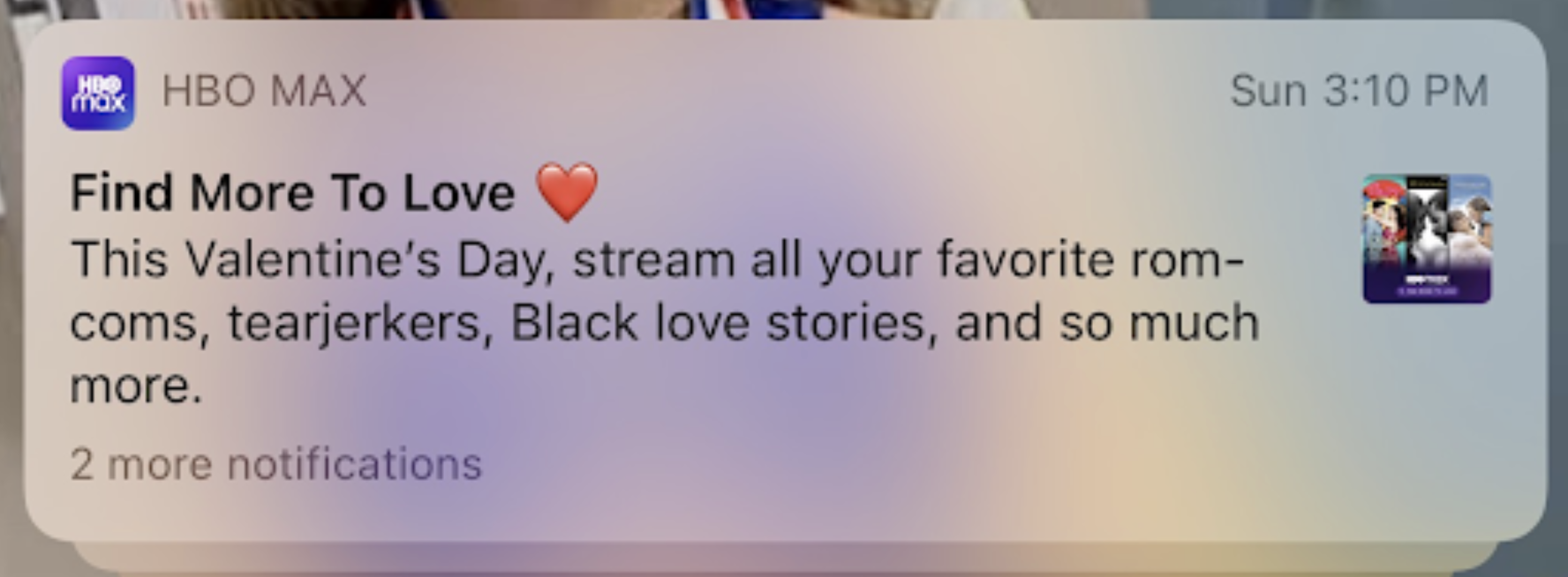HBO Max Valentine's Day Push Notifications