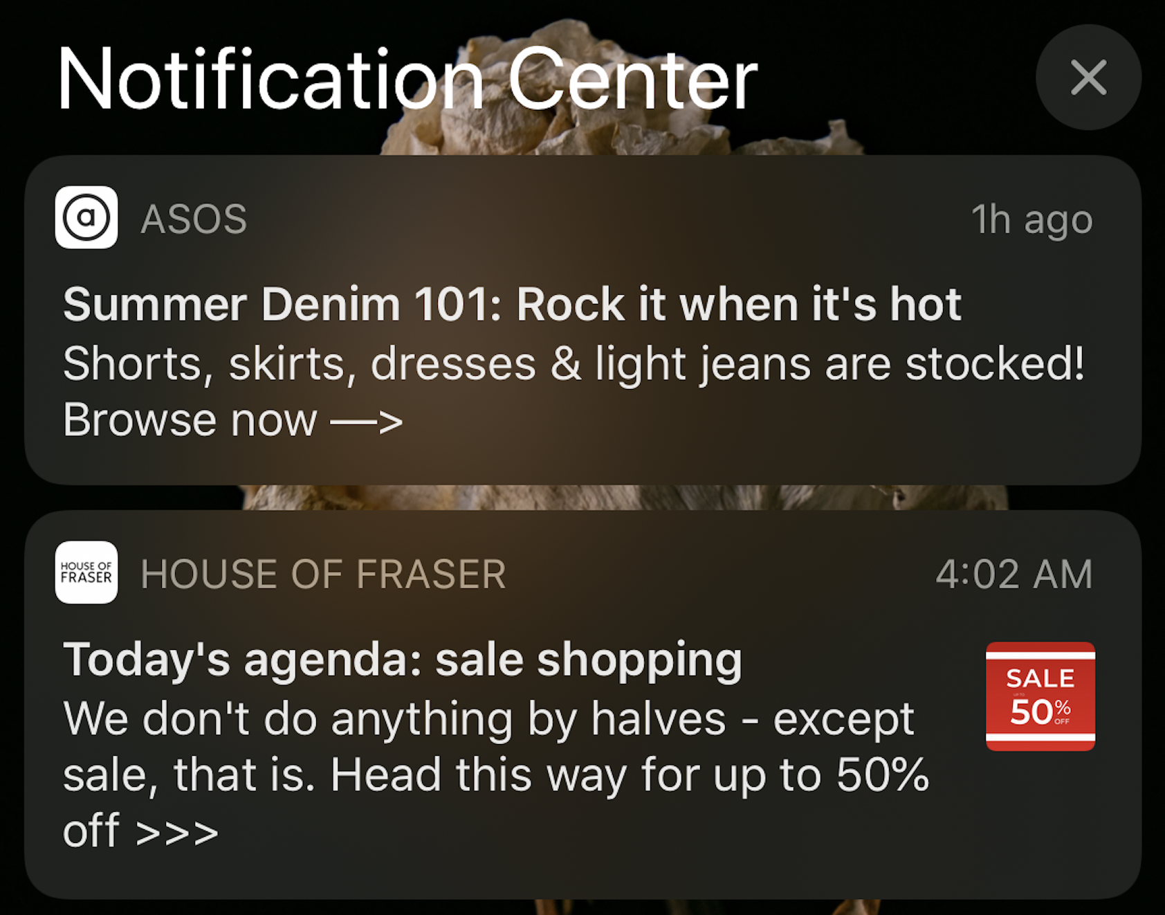 Retail brands promotional push notifications