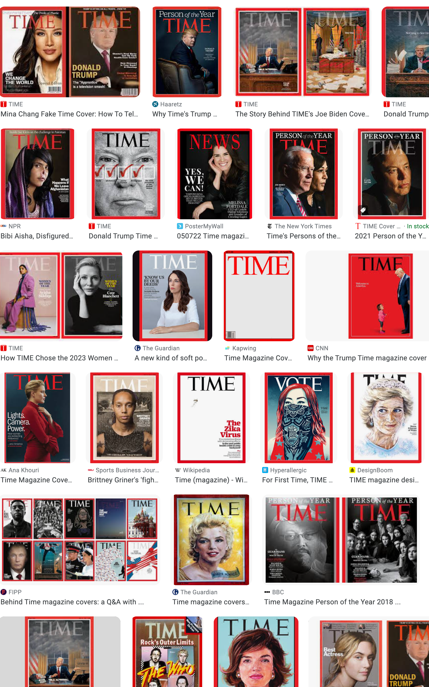 Google search results for time magazine cover shows similarly branded images