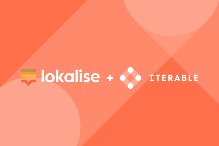 Iterable orange background with white iterable logo overlay with lokalise and iterable logos
