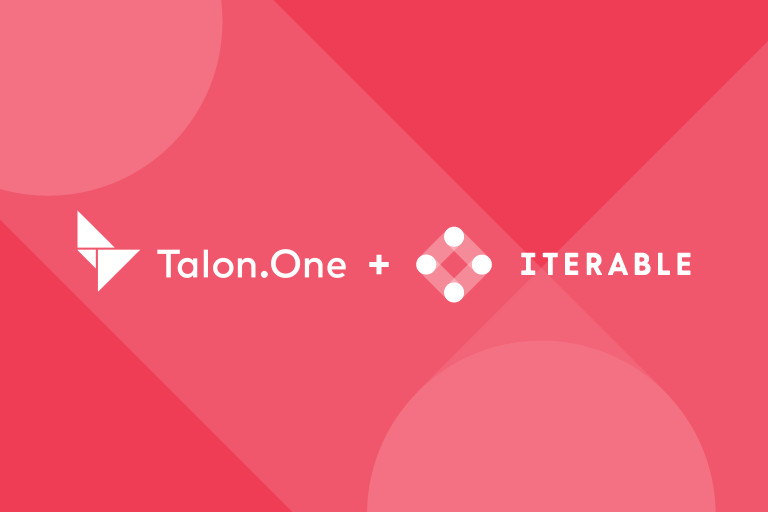 Iterable red with white node overlay and talon.one and iterable logos