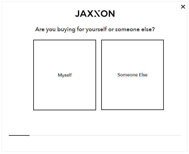 Jaxxon site asking users if they are buying jewelry for themselves or someone else. 