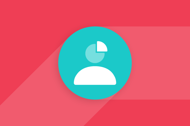 Red background with teal circle in the middle. In the teal circle is an illustration of a person with a pie chart for a head.