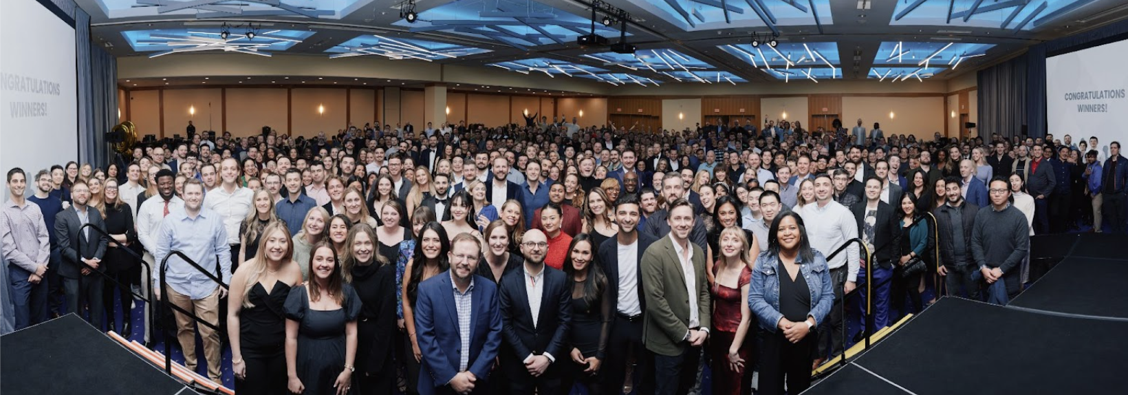 A photo of is the entire entire in-person team after our company-wide awards night.