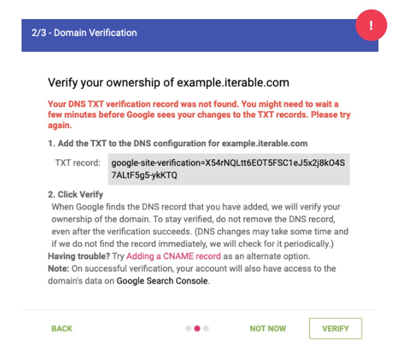 Important note about verifying the TXT record before it is put into DNS correctly