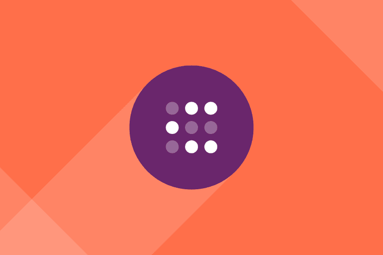 Orange background with purple circle in the middle. In the circle is a 3 by 3 grid of dots with some dots highlighted in white.