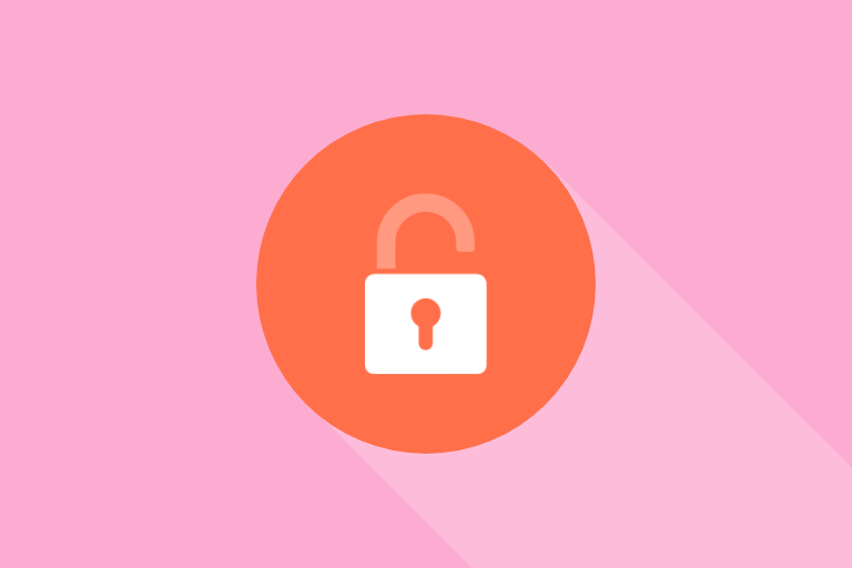 pink background with orange circle in the middle. In the circle is a white lock icon that is unlocked.