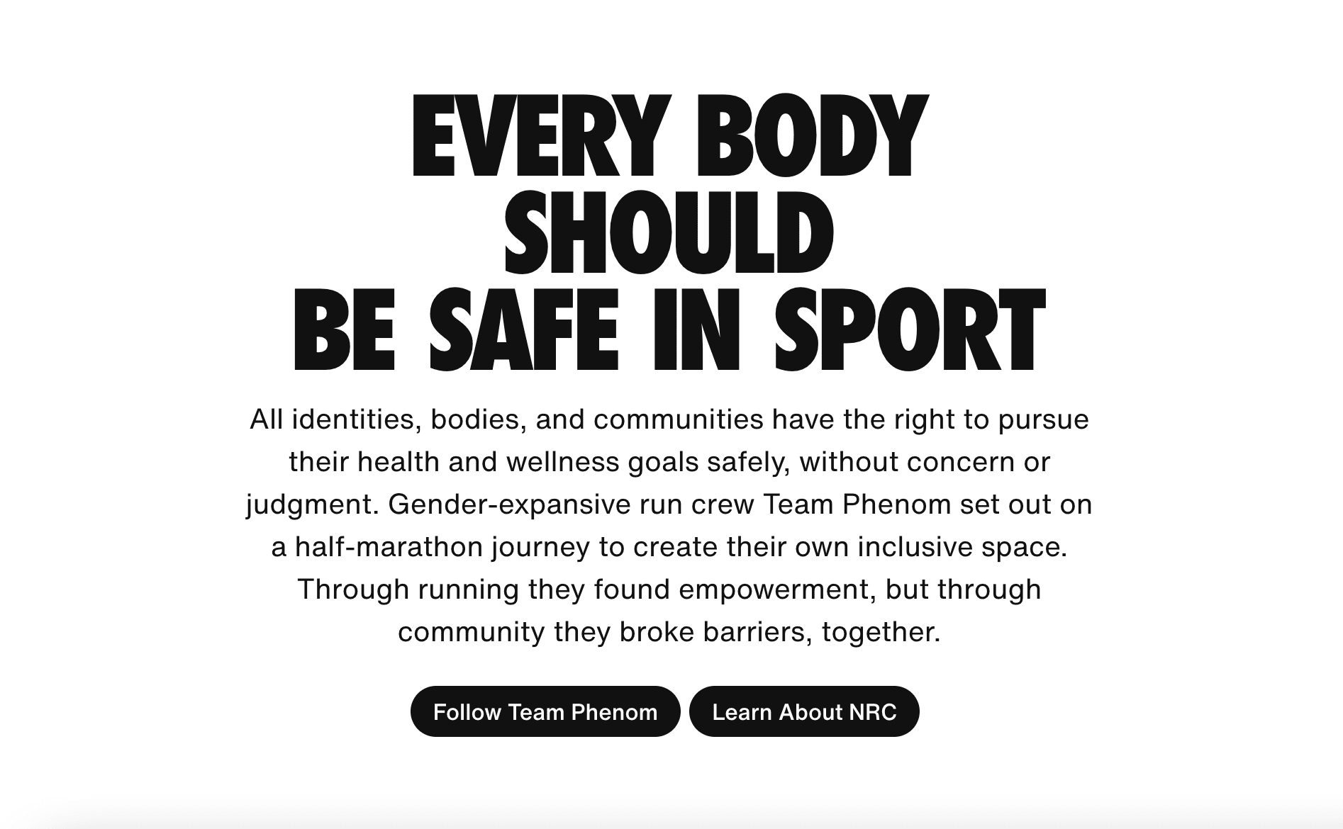Screenshot of Nike's website section with the headline "Every Body Should Be Safe in Sport."