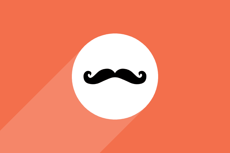 Orange background with a white node and a handlebar mustache icon in the center.