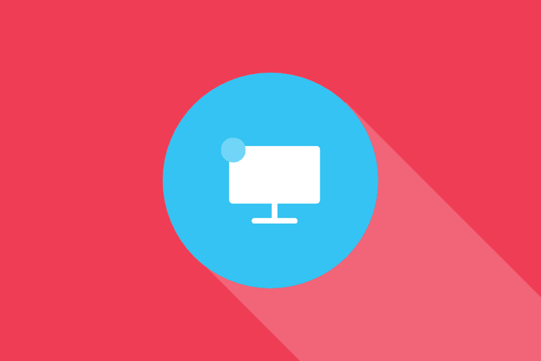 The image features a blue circle with a white computer monitor icon in the center. The blue circle is set against a red background, creating a visually striking contrast. The design is minimalistic, with the computer monitor depicted in a simple, flat style. The overall look is clean and modern, suitable for representing technology or digital content.