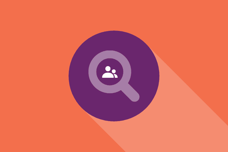 Illustration of people icon inside magnifying glass to represent qualitative data